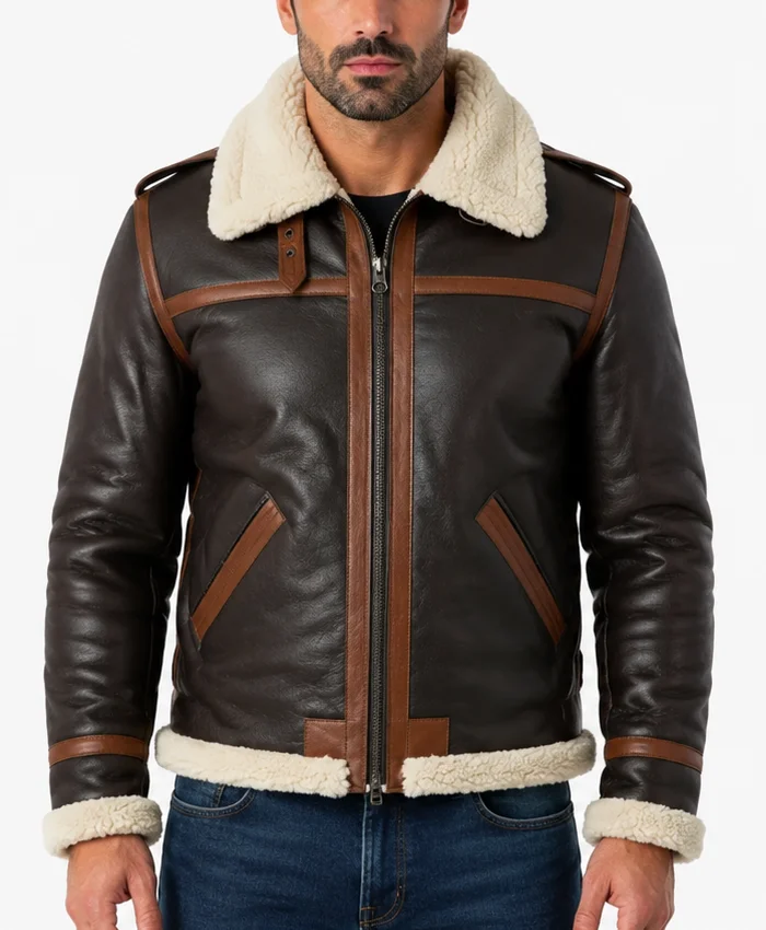 Easton Cargo SF Bomber Men Fur Winter Leather Brown Jacket
