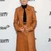 Eileen 2023 Thomasin McKenzie Leather Brown Coat