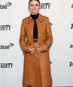 Eileen 2023 Thomasin McKenzie Leather Brown Coat