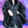 Elegant Black Persian Swakara Fur Cape Coat