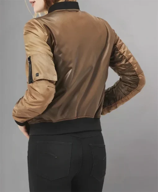 Elizabeth Henstridge TV Series Agents Of Shield Jemma Simmons Brown Satin Quilted Bomber Jacket