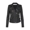 Elizabeth Iro Han Notch Lapel Black Biker Leather Jacket