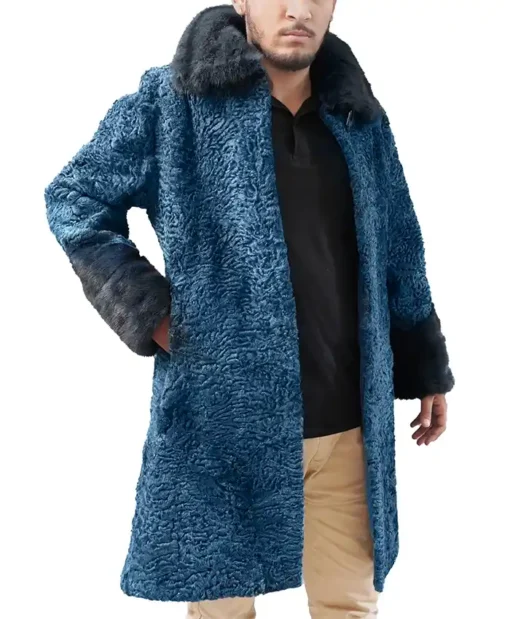 Elizabeth Persian Lamb Blue Fur Coat For Men