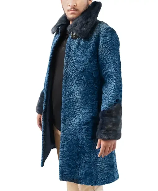 Elizabeth Persian Lamb Fur Blue Coat For Men And Women