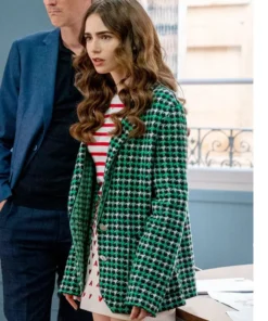 Emily In Paris S02 Emily Cooper Green Wool Plaid Blazer