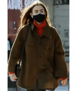 Emily In Paris S02 Lily Collins Brown Wool-Blend Coat