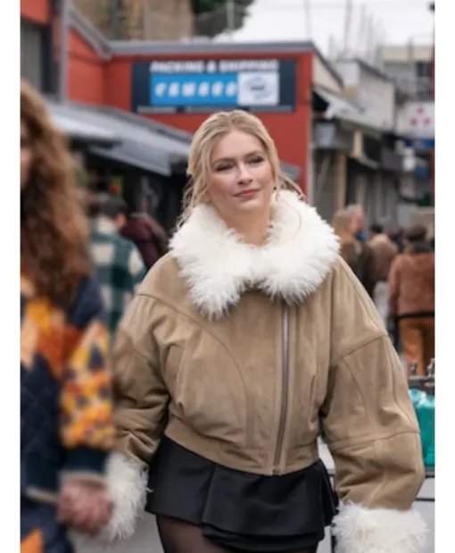 Emily In Paris S04 Camille Razat Fur Trim Suede Jacket