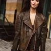 Emily Ratajkowski Brown Leather Coat