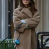Emily Ratajkowski Brown Shearling Fur Coat