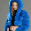 Emma Mink Fur Blue Crop Hooded Jacket