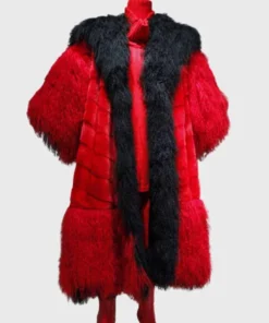 Emma Stone Film Cruella 2021 Devil 101 Dalmatians Red And Black Fur Long Trench Coat