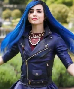 Evie Descendants 3 Purple Biker Real Leather Jacket