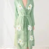 Falling Daisies Chenille Green Bathrobe