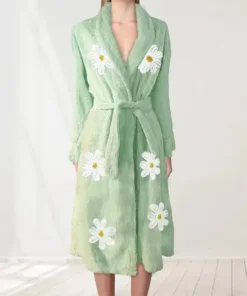 Falling Daisies Chenille Green Bathrobe