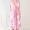 Falling Daisies Chenille Pink Bathrobe