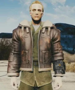 Fallout 04 Armor Brown Bomber Leather Jacket