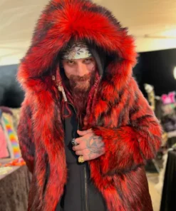Faux Fur Red Hooded Jacket