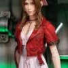 Final Fantasy VII Remake Aerith Red Biker Leather Cropped Jacket