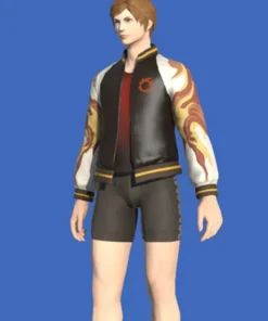 Final Fantasy XIV Inferno Black Leather Varsity Jacket