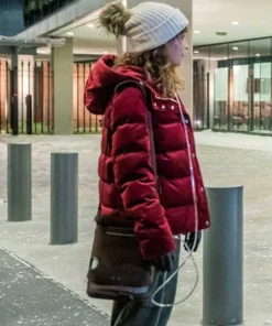 Five Feet Apart Stella Hooded Maroon Satin Puffer Jacket