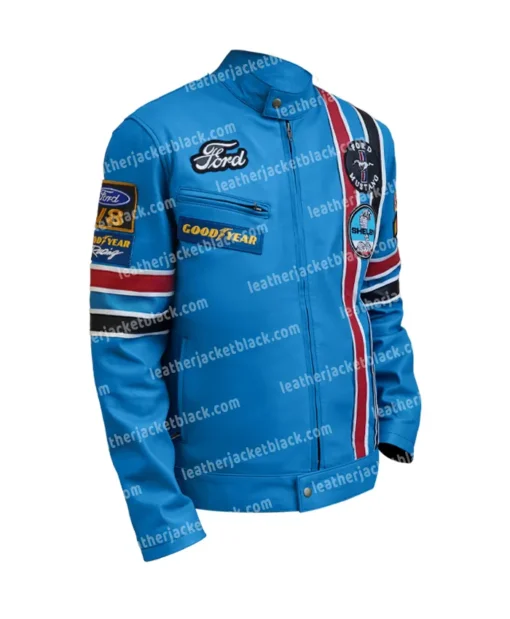 Ford Mustang Shelby Blue Leather Zipper Jacket