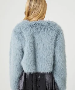 Forever 21 Faux Fur Open-Front Blue Jacket