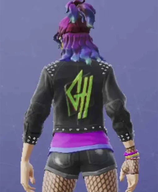 Fortnit Video Game Synth Star Black Studded Leather Jacket