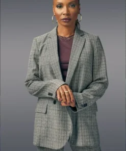 Found Shanola Hampton Grey Plaid Blazer