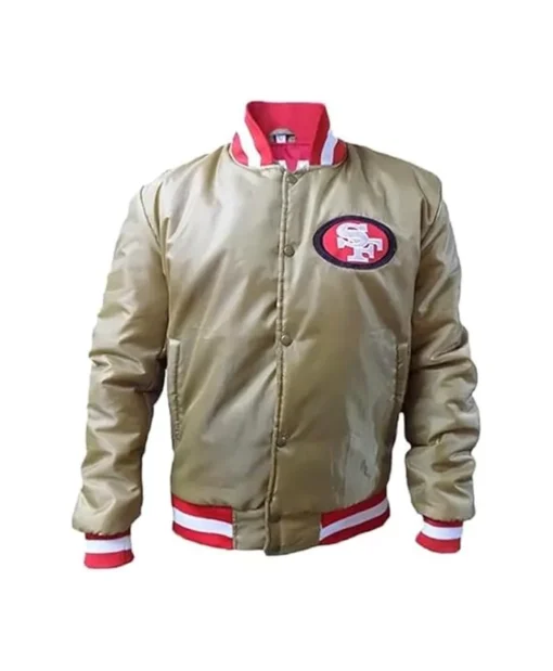 Four-T-9 Beige Satin Varsity Jacket