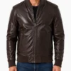 Front Zip Bomber Men Leather Jacket