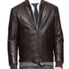 Front Zip Bomber Men Leather Jacket