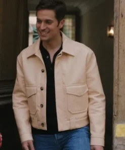 Gabriel Emily in Paris S03 Beige Leather Jacket