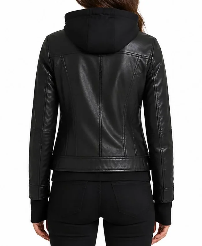 Womens Genuine Leather Slim Fit Hooded Jacket - Image 3