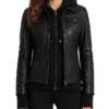 Genuine Leather Slim Fit Hooded Jacket For Womens