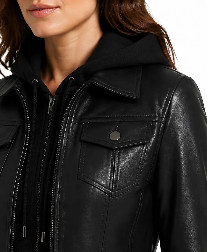 Genuine Leather Slim Fit Hooded Women