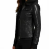 Genuine Leather Slim Fit Hooded Womens
