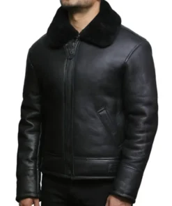 Gerald Shearling Genuine Sheepskin Leather SF Black Jacket For Sale