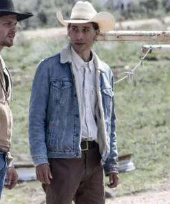 Gerald Tokala TV Series Yellowstone Sam Stands Alone Blue Jeans Sherpa Lined Denim Trucker Jacket For Sale
