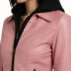 Gerard Pink Bomber Leather Jacket With Removable Hood For Women