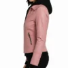 Gerard Pink Bomber Leather Jacket With Removable Hood For Womens