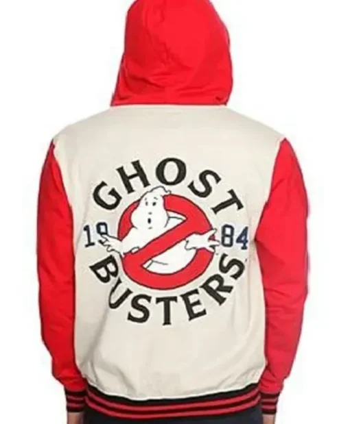 Ghostbusters 1984 Hooded Fleece Red and White Varsity Jacket