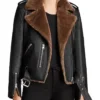 Gina Aviator Sheepskin Shearling Fur Asymmetrical Slim Fit Black Leather Biker Jacket