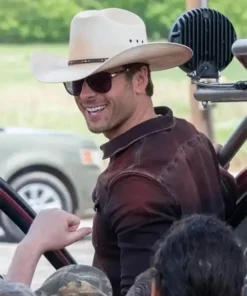 Glen Powell Movie Twisters 2024 Tyler Owens Brown Shacket For Men And Women