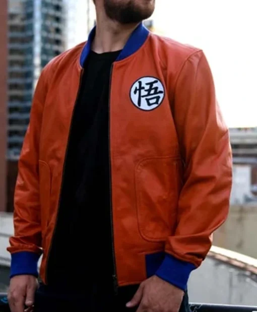 Dragon Ball Z Goku Orange Leather Bomber Jacket