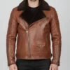 Golden Bear Brown Leather Jacket with fur collar