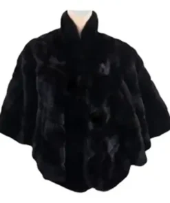 Gomez Womens Soft Mink Fur Cape Black Coat