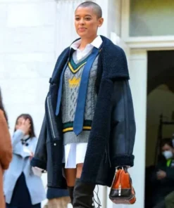 Gossip Girl Jordan Alexander Black Leather Shearling Coat