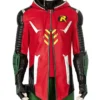 Gotham Knights Robin Hooded Red Leather Jacket