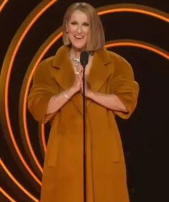 Grammy Awards Celine Dion Brown Coat