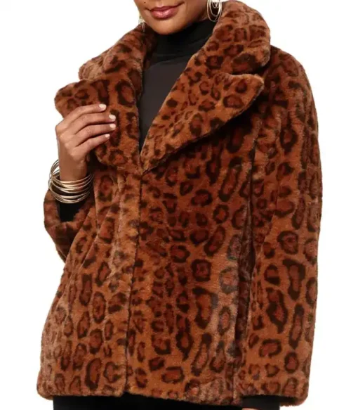 Grande Faux Mink Fur Leopard Print Coat